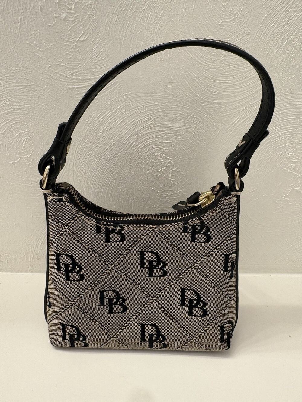 Vintage Dooney & Bourke Signature Monogram Mini Bitsy Bag Black/Gray Adorable